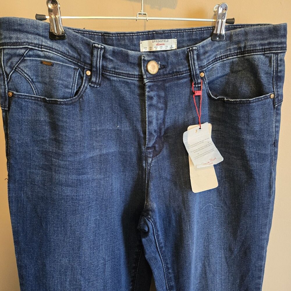 Springfield Denim Med Blue Straight Leg Jeans, Size 12-14 (Eur 44) NWT